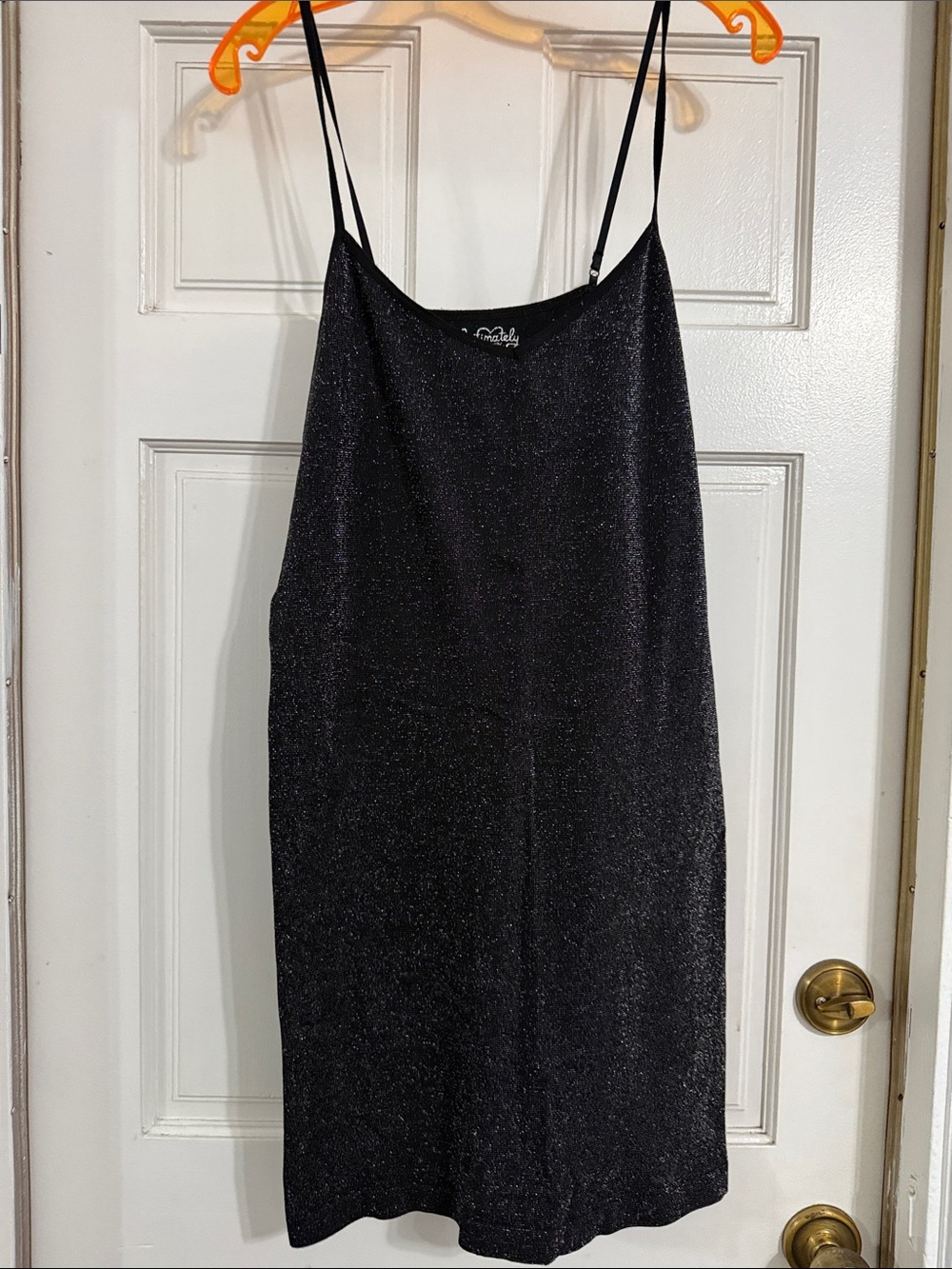 Intimately by Free People Shimmer Black Slip Mini Dress with Spaghetti Straps